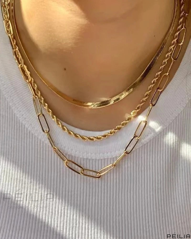 Elegant Gold Layered Chain Necklace Set